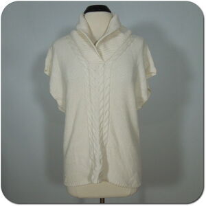 TALBOTS Sweater Vest M MEDIUM Womens Ivory Cable Knit Ribbed Collar